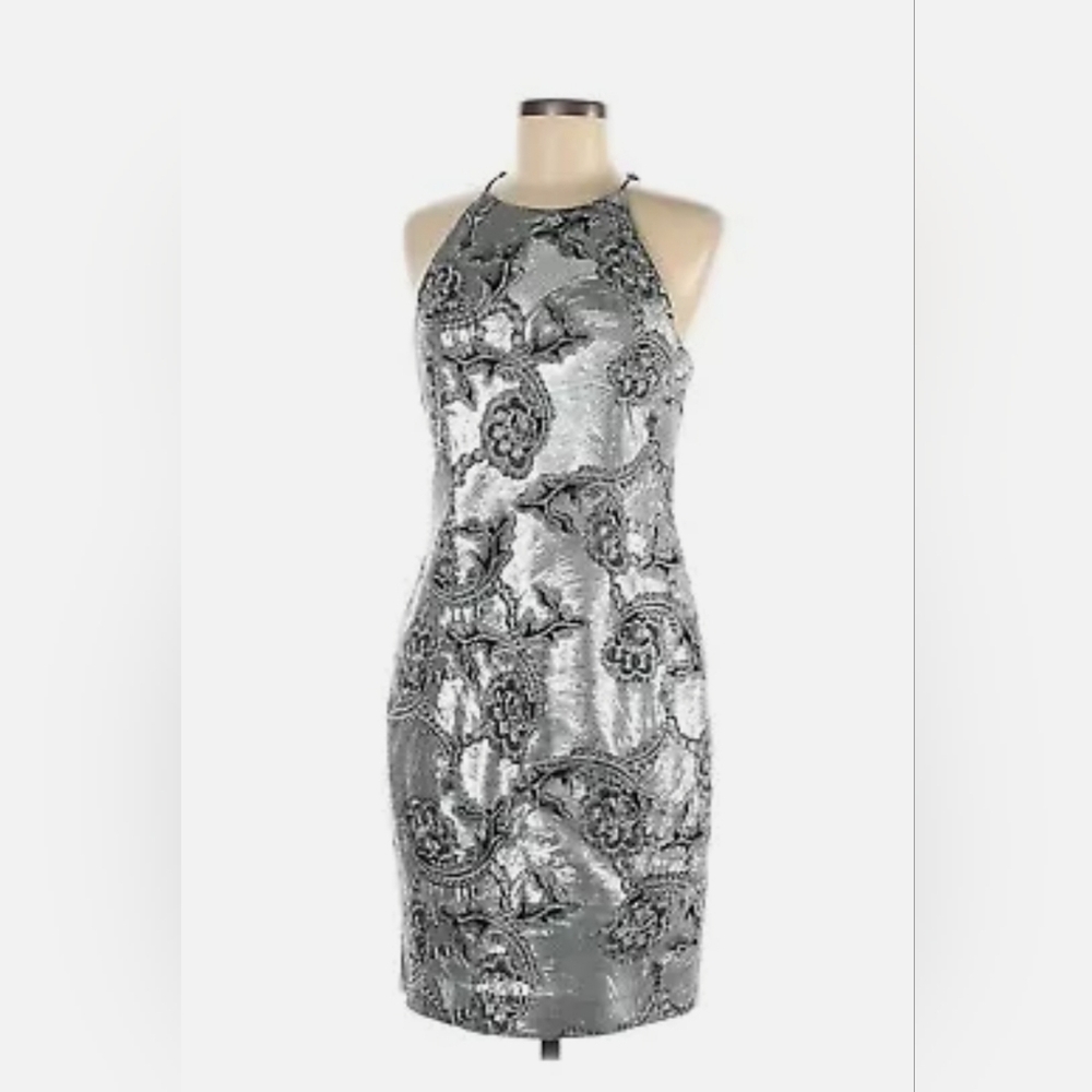 Calvin Klein silver sequins halter mini dress, size 12